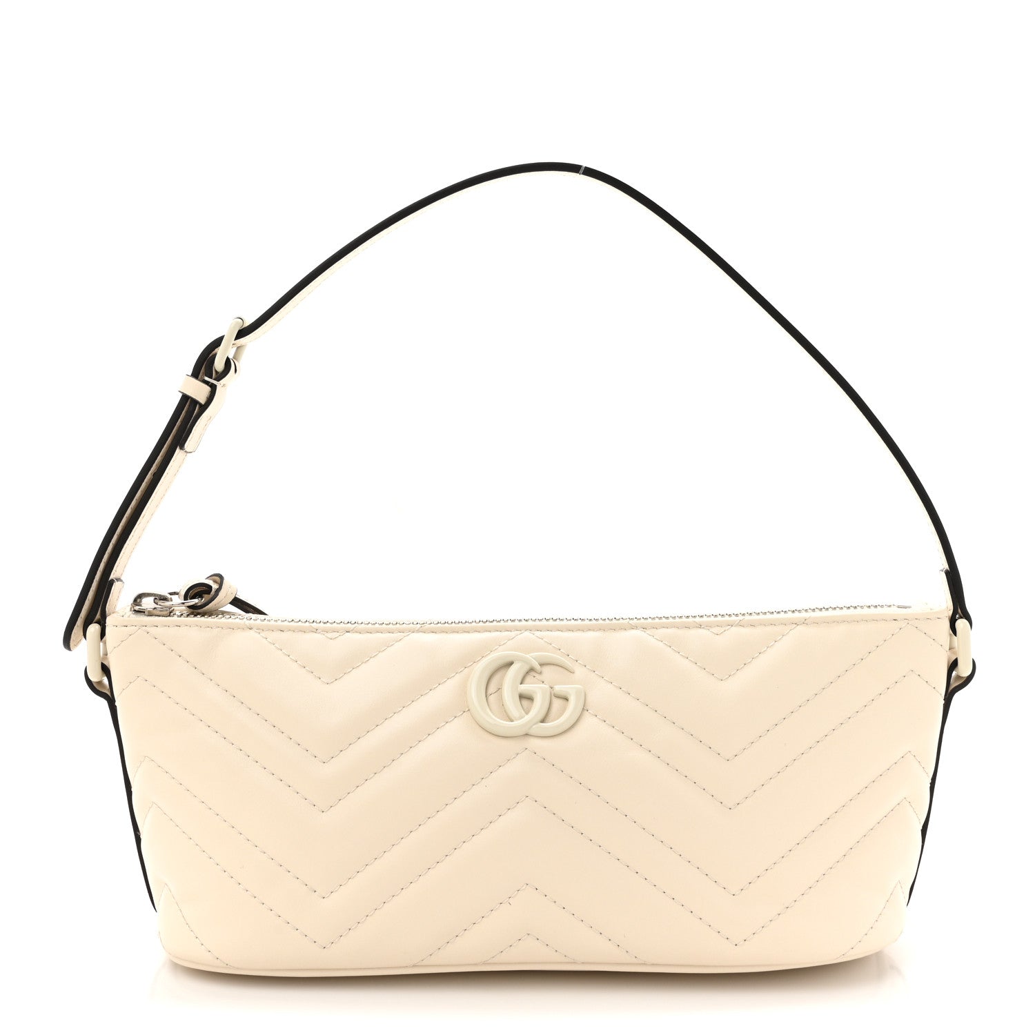 Calfskin Matelasse Chevron Monochrome GG Marmont Sling Shoulder Bag Mystic White