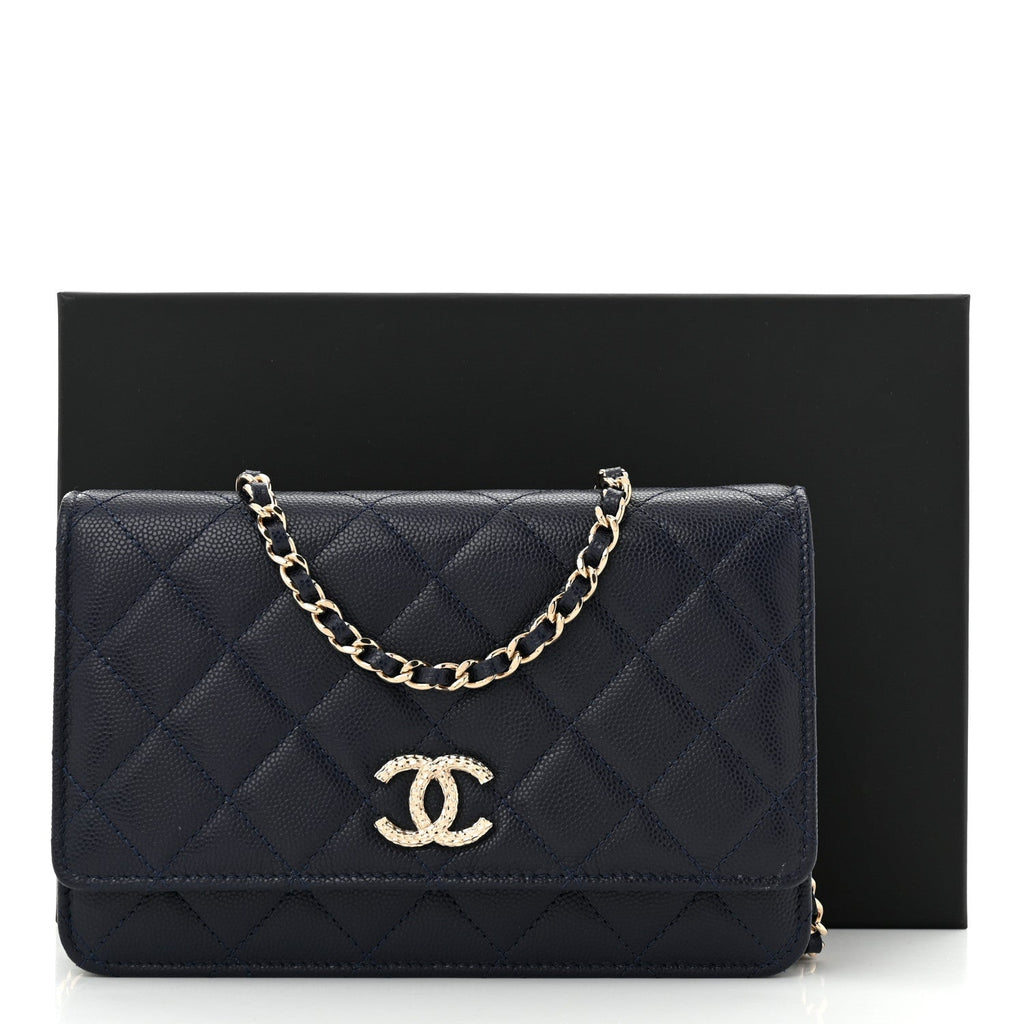 Caviar Quilted Hammered CC Wallet on Chain WOC Navy Blue