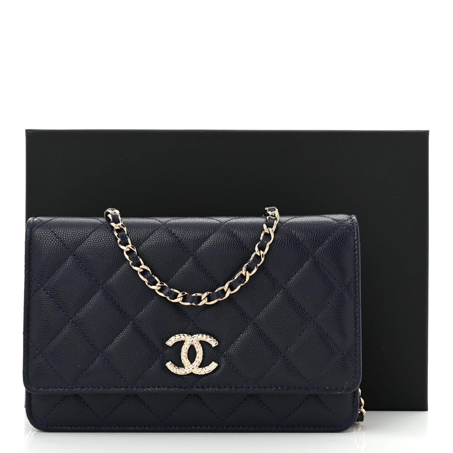 Caviar Quilted Hammered CC Wallet on Chain WOC Navy Blue