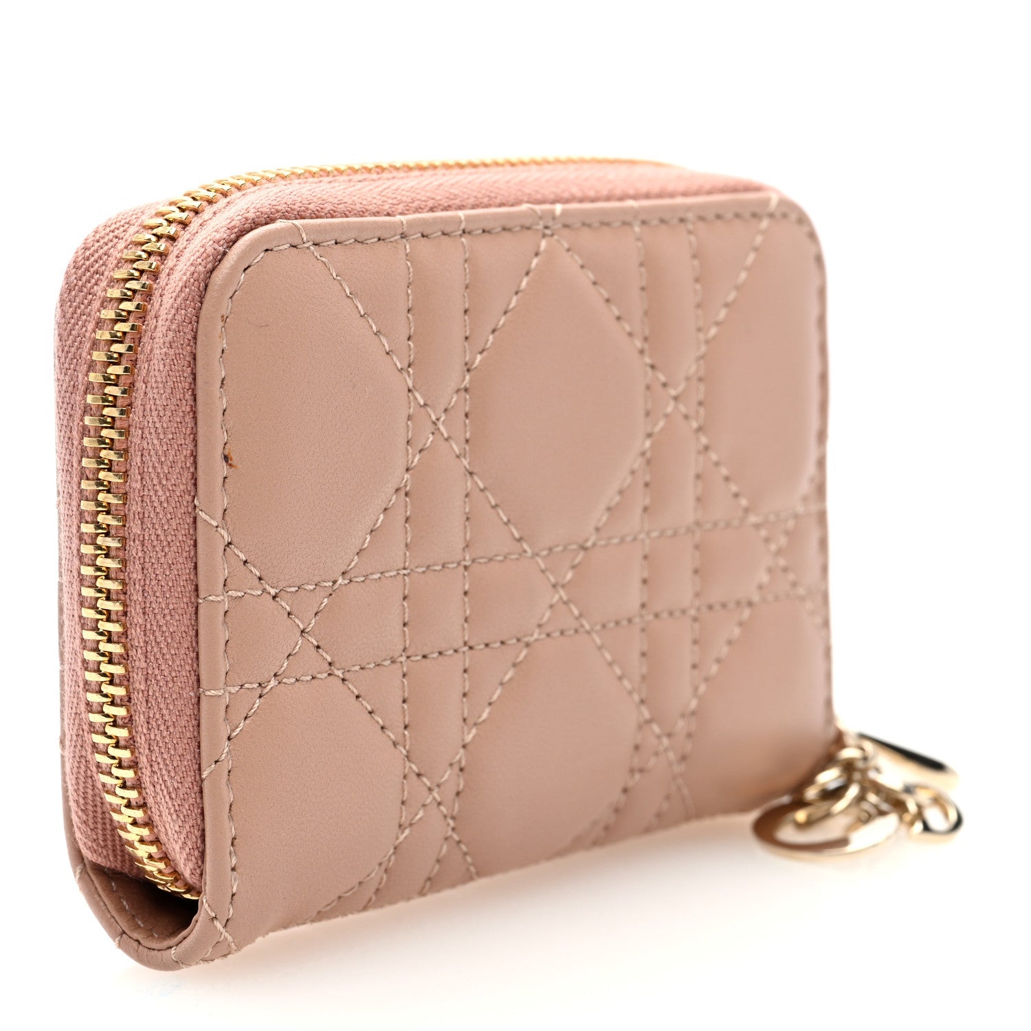 Lambskin Cannage Small Lady Dior Voyageur Coin Purse Rose Des Vents