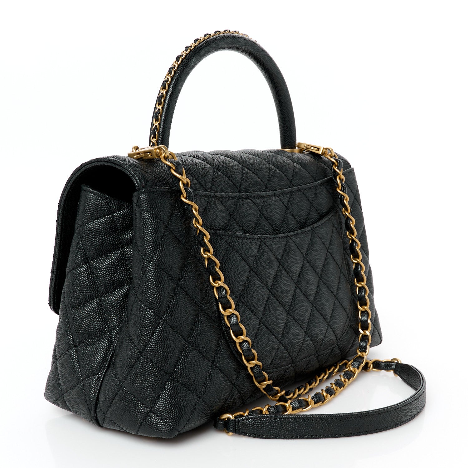Caviar Quilted Small Coco Chain Handle Flap Black