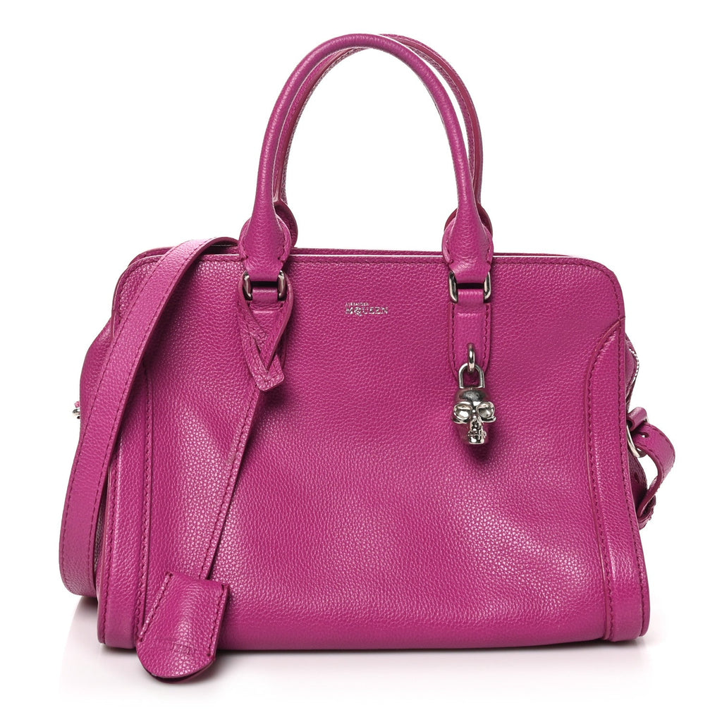 Pebbled Calfskin Small Skull Padlock Zip Around Tote Bouganville