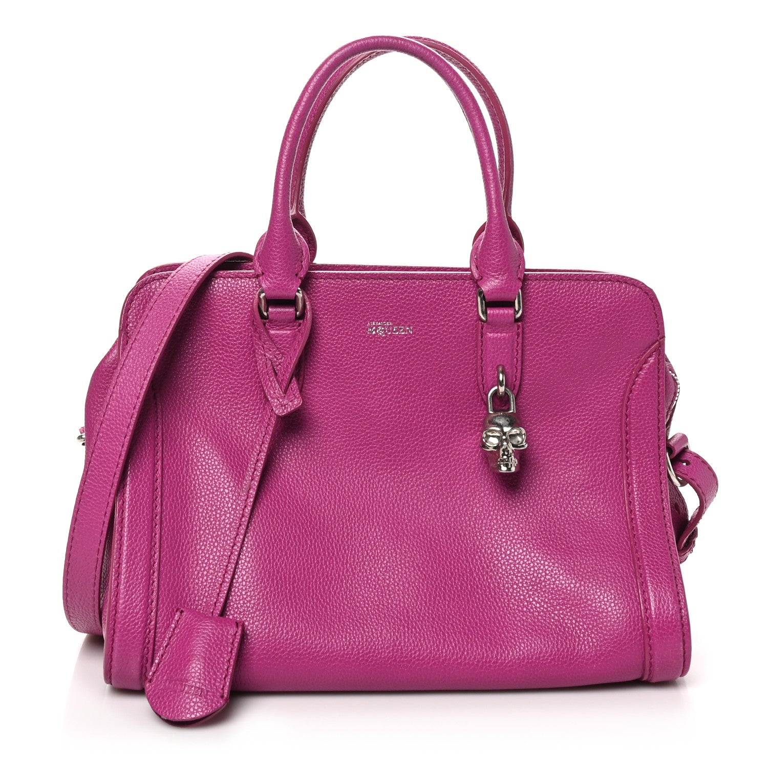 Pebbled Calfskin Small Skull Padlock Zip Around Tote Bouganville