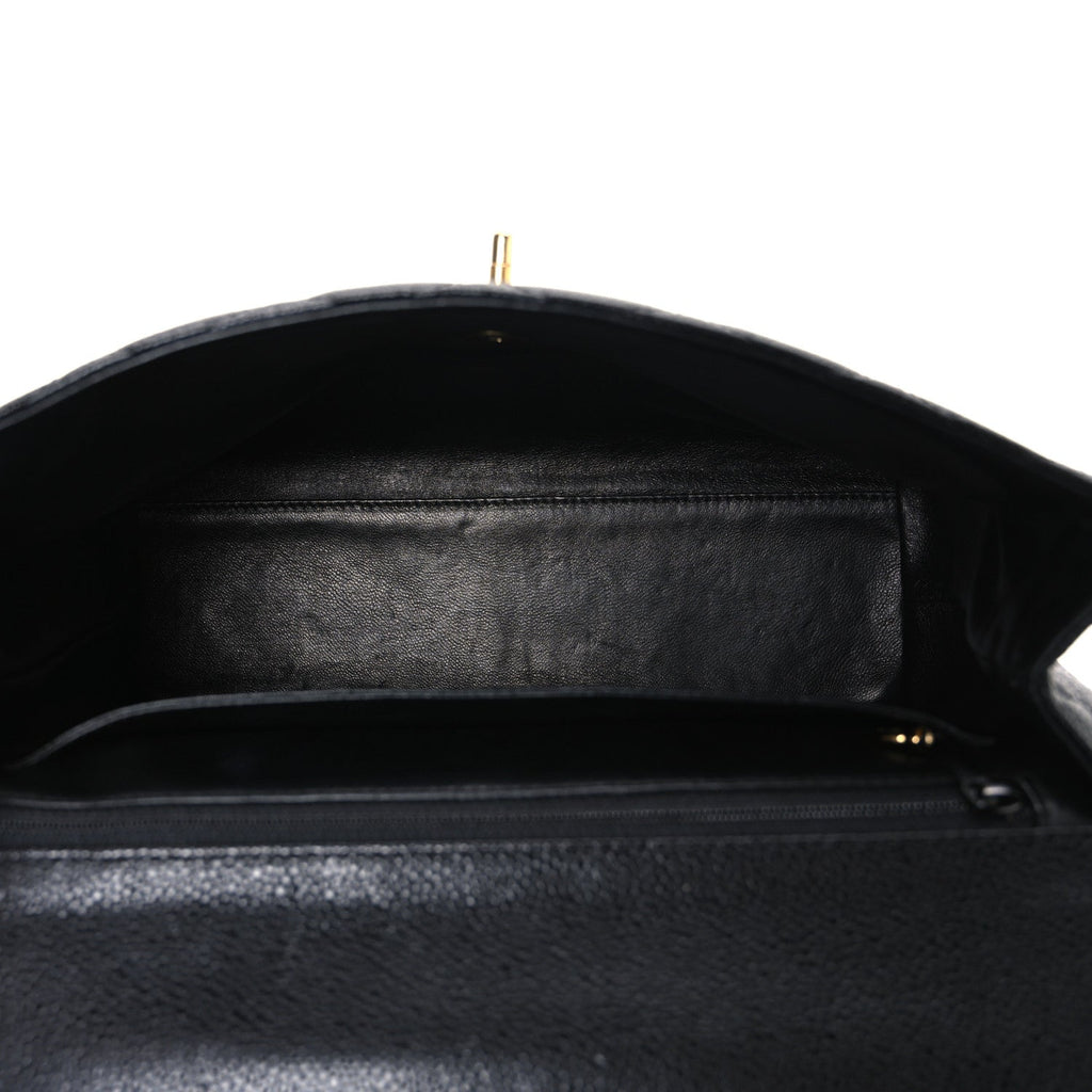 Caviar Quilted Jumbo Kelly Flap Black