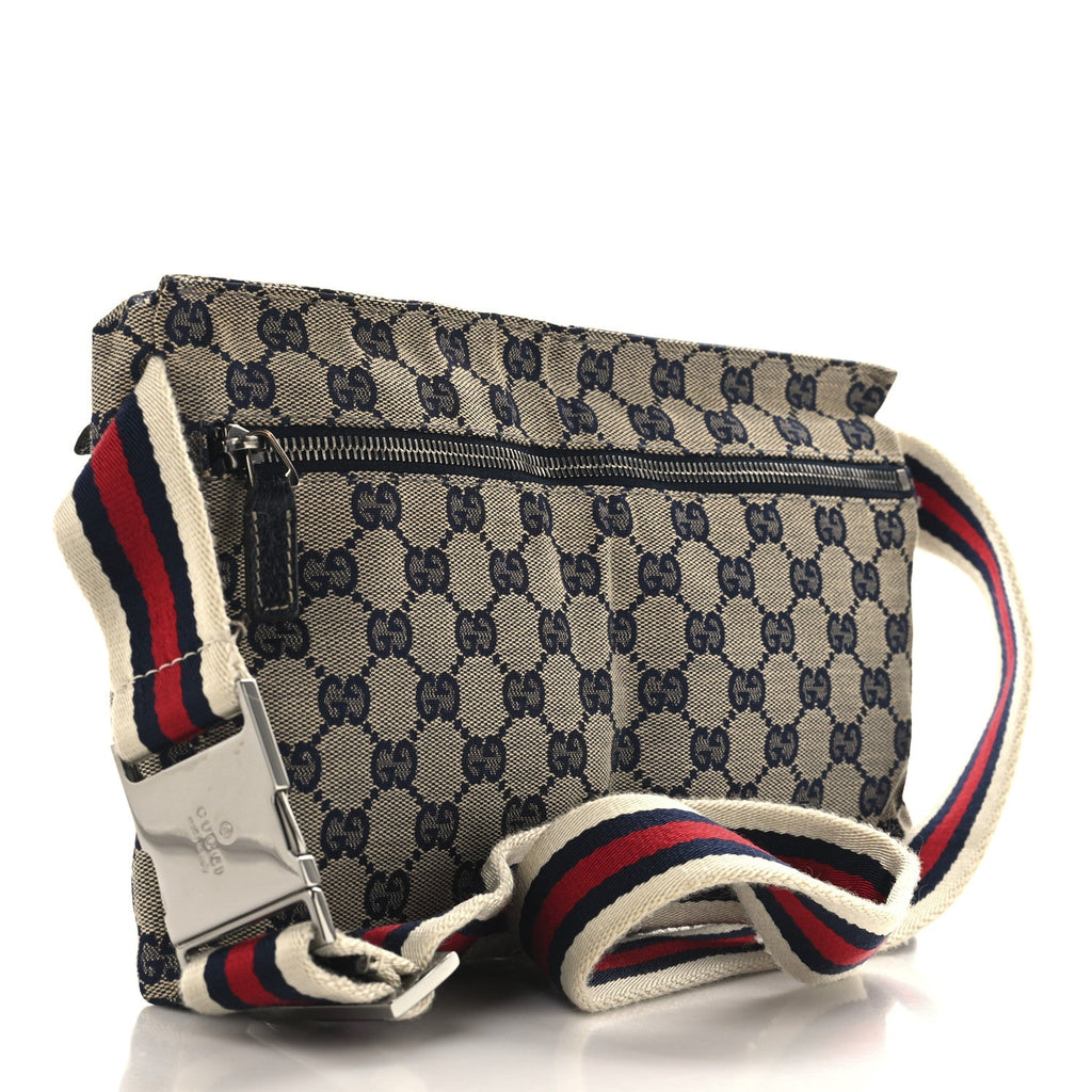 GG Monogram Web Double Pocket Belt Bag Navy