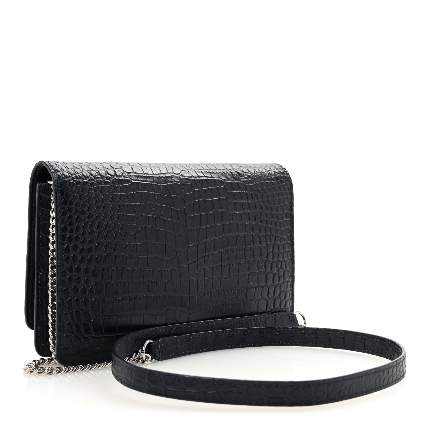 Calfskin Crocodile Embossed Palace Crossbody Navy