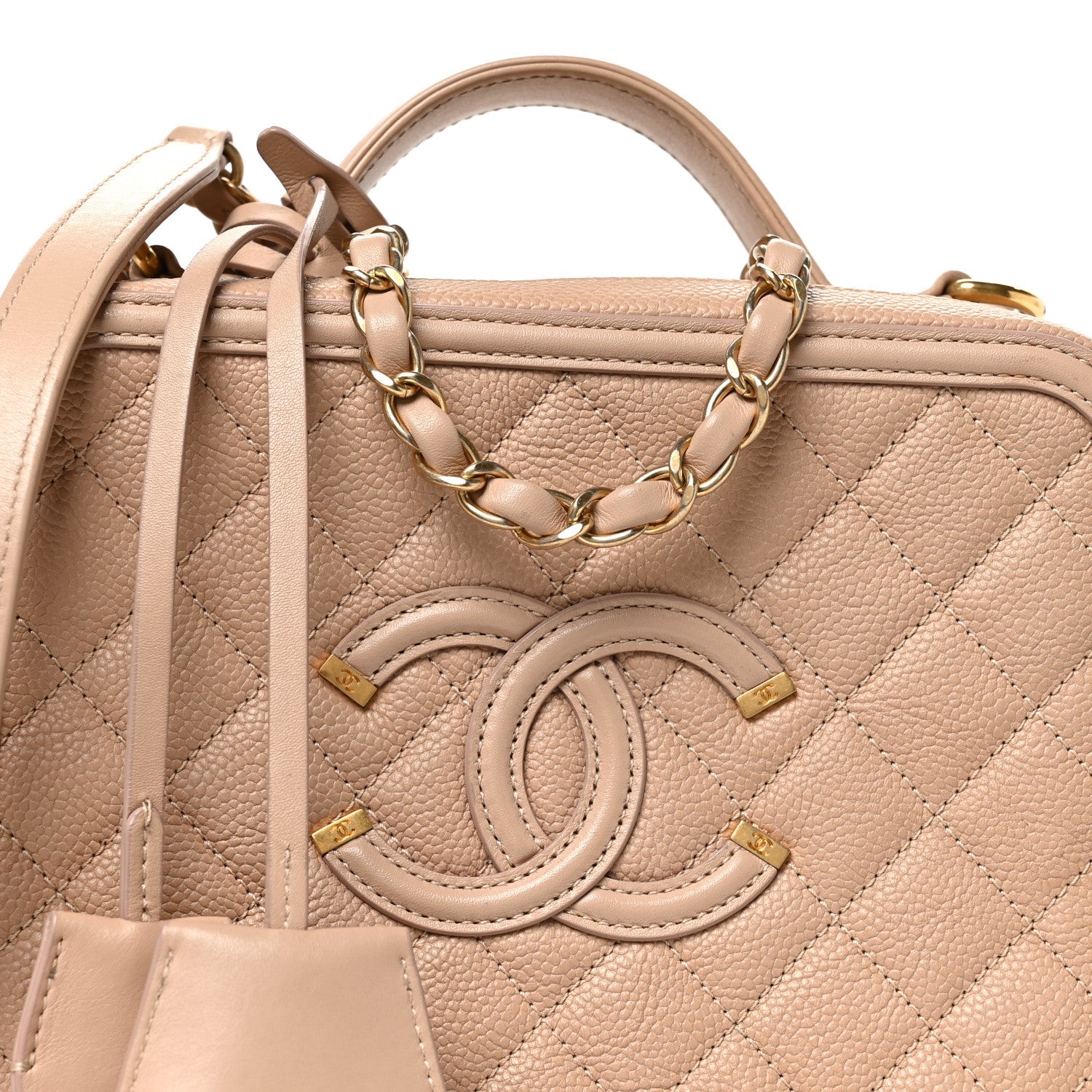 Caviar Quilted Medium CC Filigree Vanity Case Beige