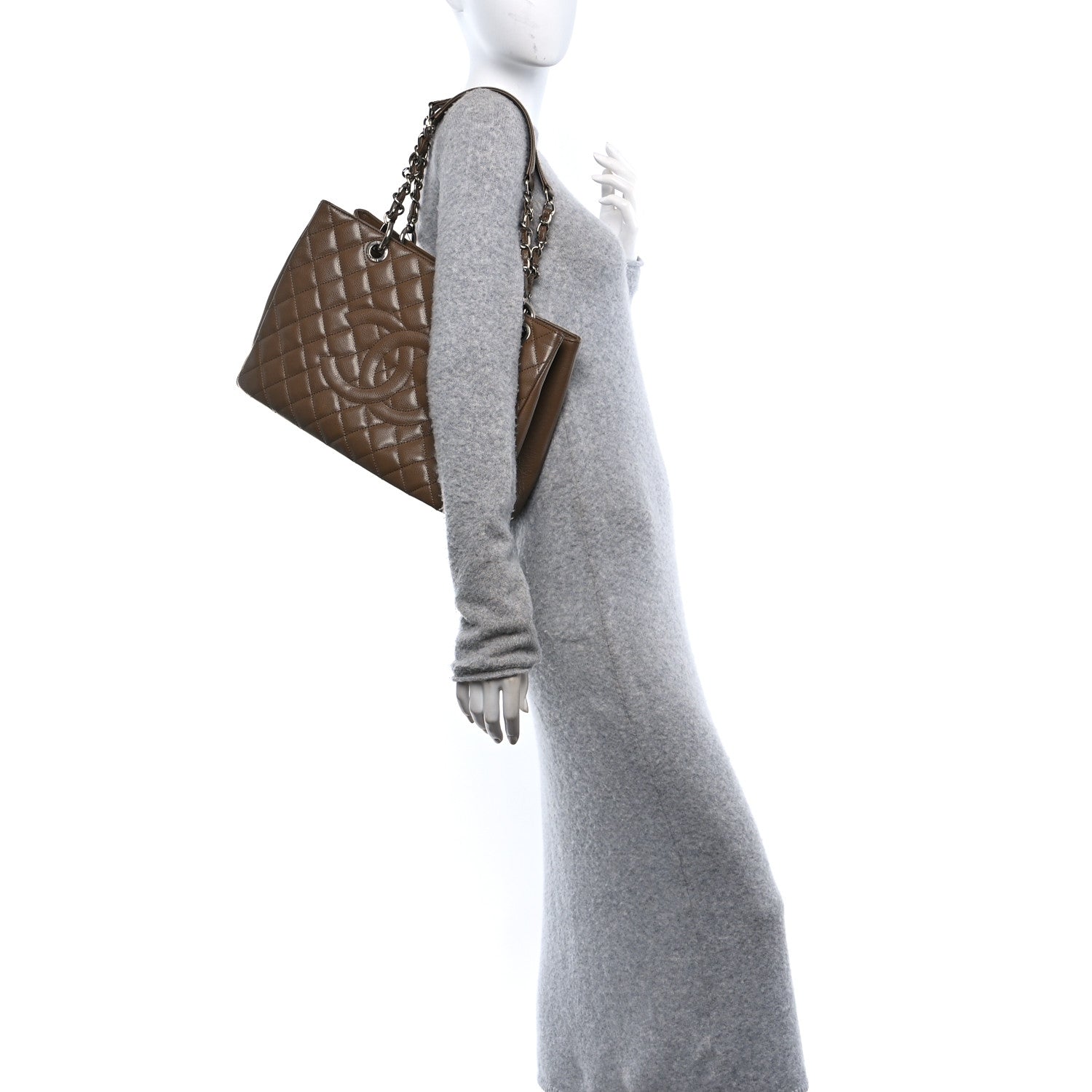 Caviar Quilted Grand Shopping Tote GST Dark Beige