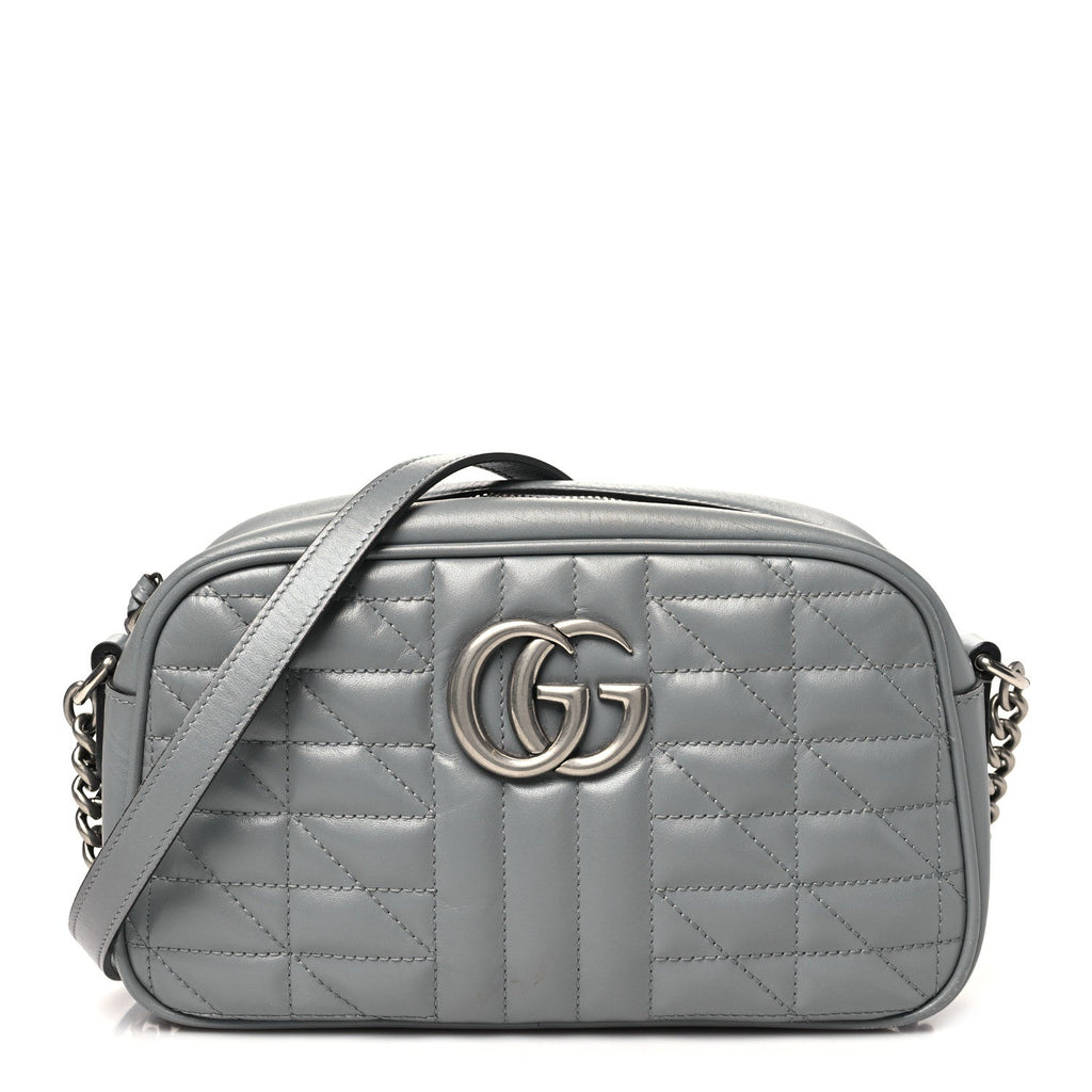 Calfskin Matelasse Aria Small GG Marmont Chain Shoulder Bag Deep Grey