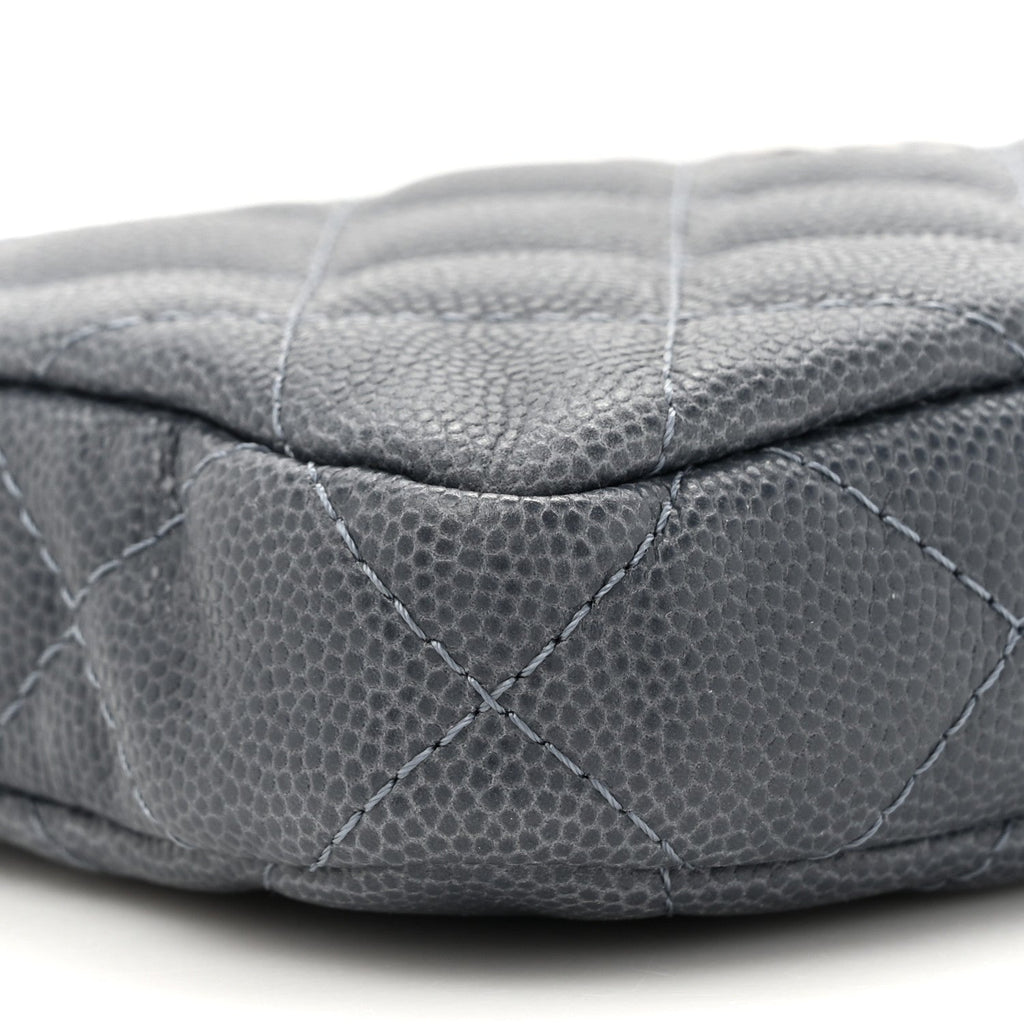 Caviar Quilted Small Clutch With Chain Grey