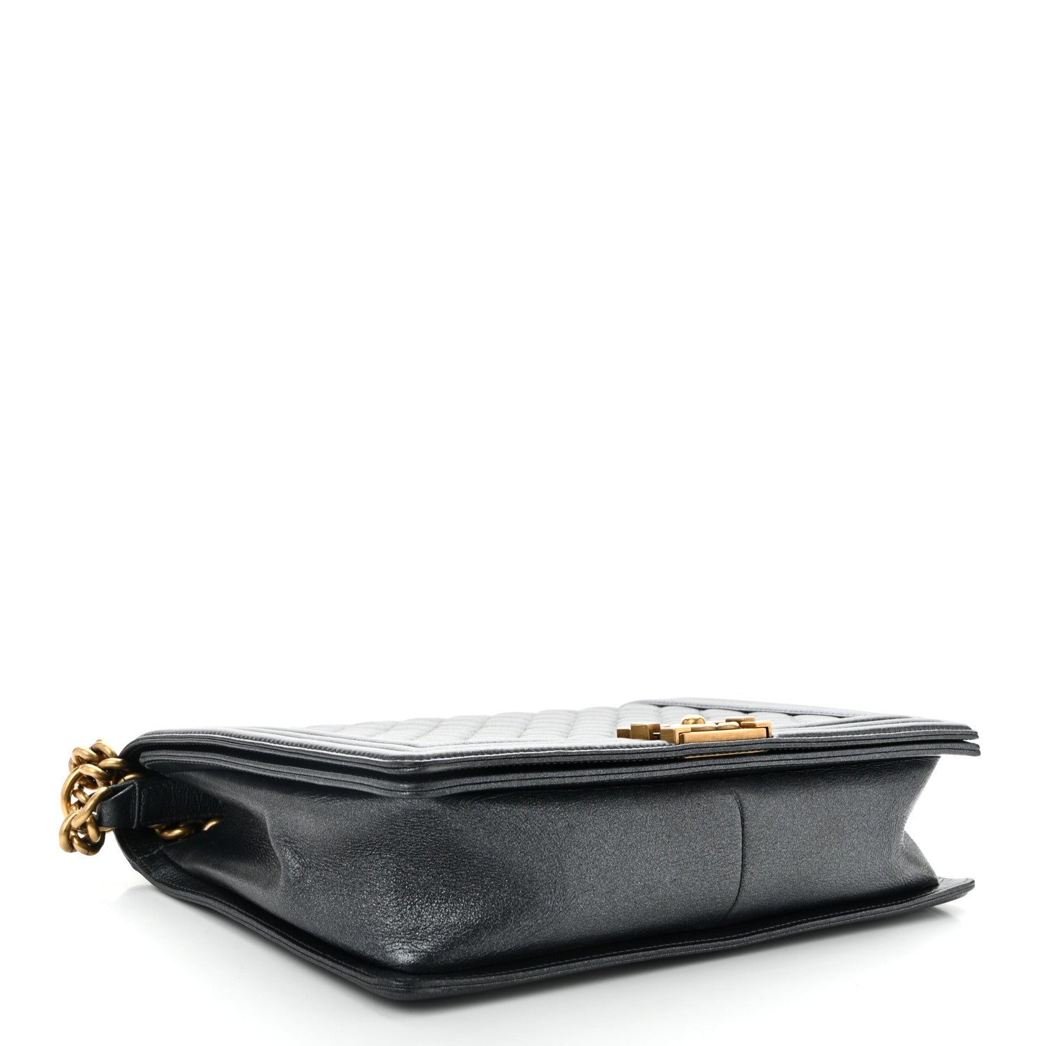 Metallic Calfskin Quilted Large Boy Flap Dark Grey