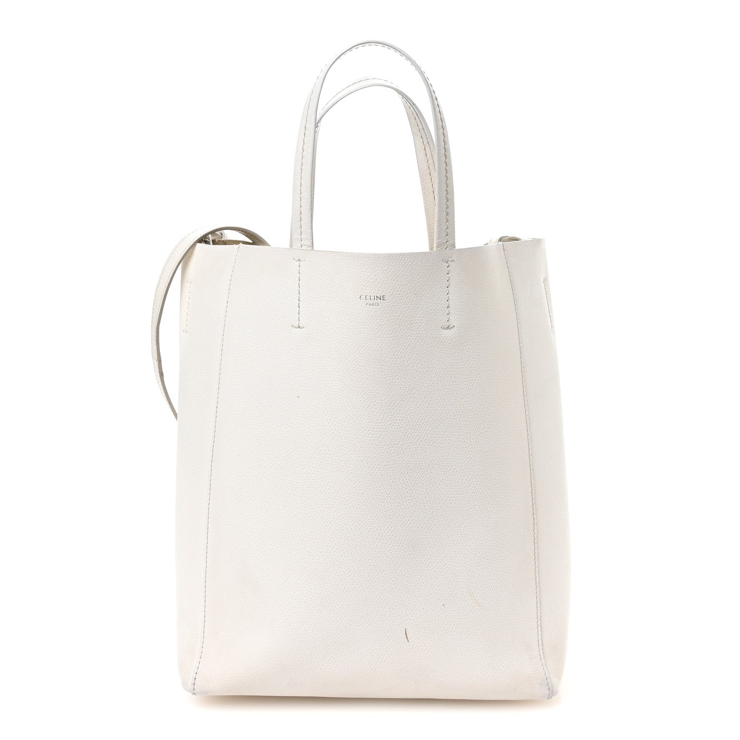 Grained Calfskin Small Vertical Cabas Cream