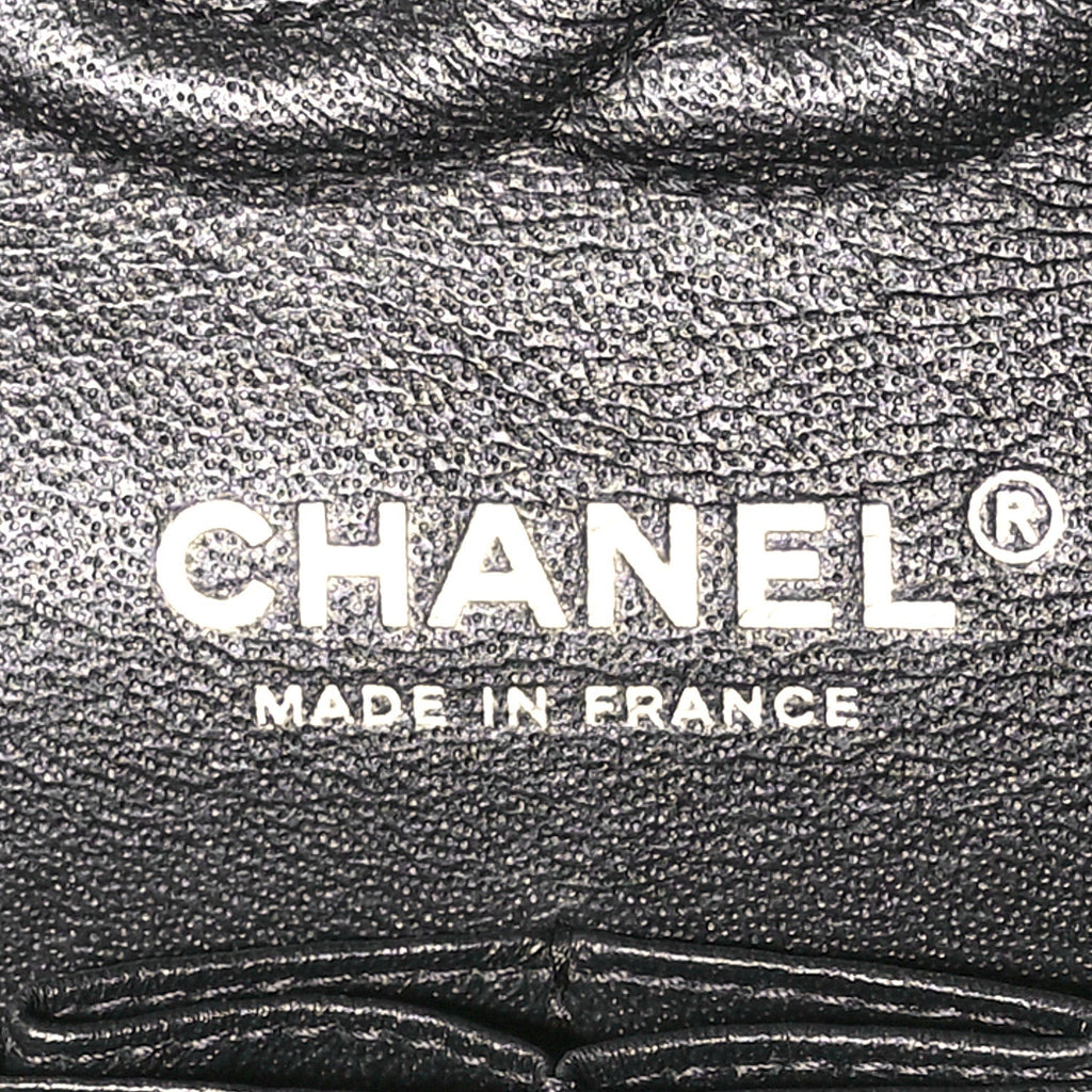 Shiny Crumpled Calfskin Quilted Small Double Flap So Black
