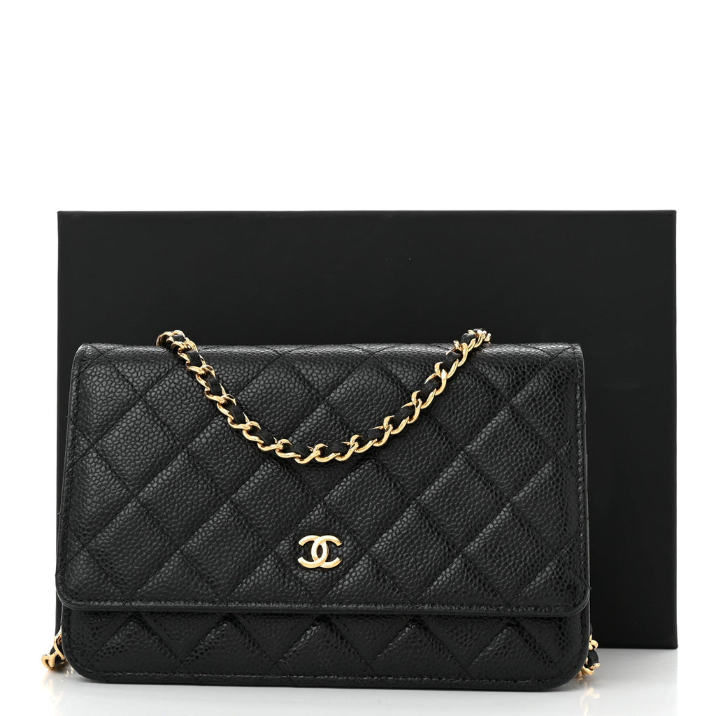 Caviar Quilted Wallet on Chain WOC Black