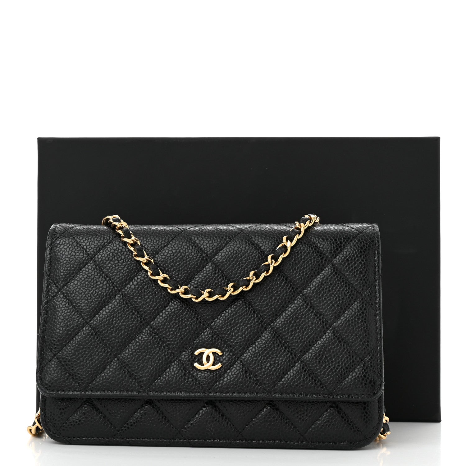 Caviar Quilted Wallet on Chain WOC Black