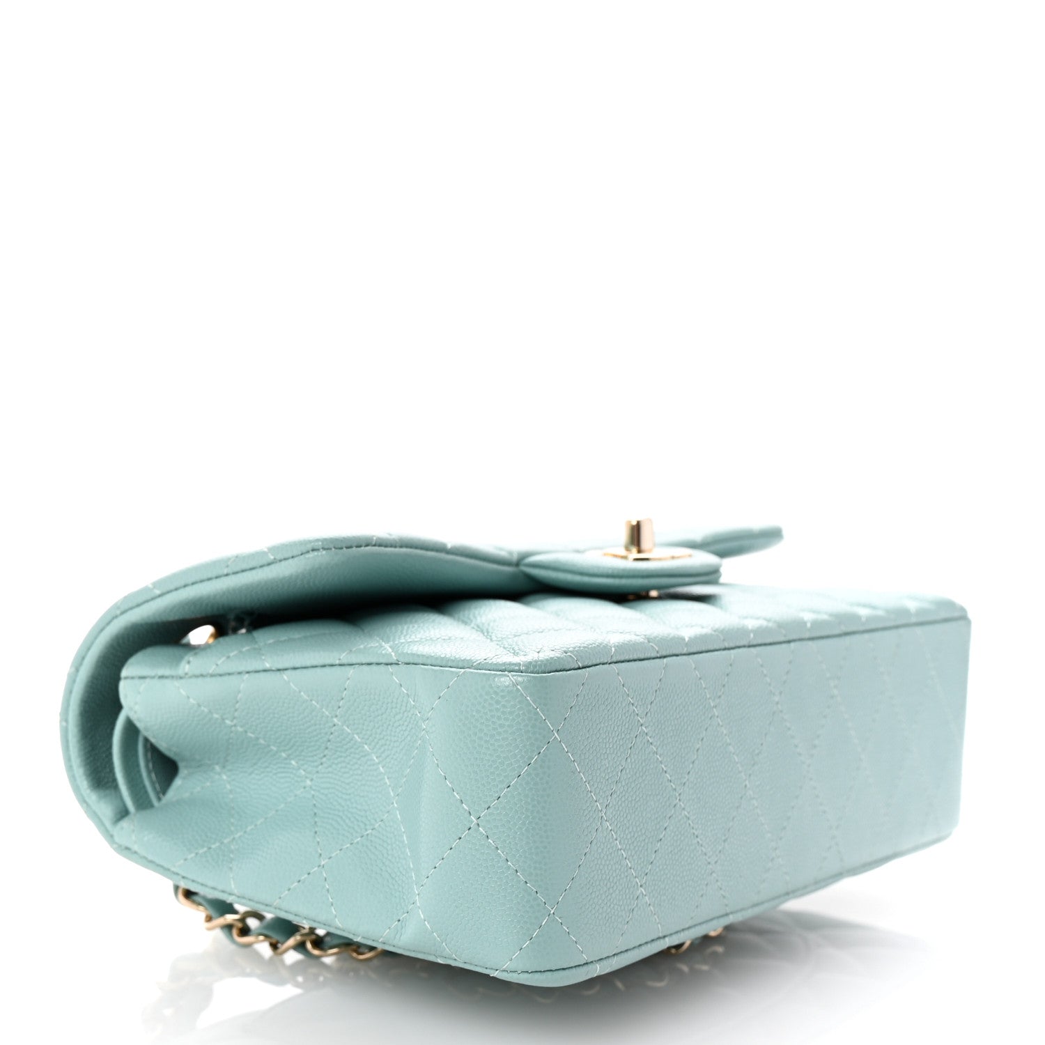 Caviar Quilted Small Double Flap Light Blue