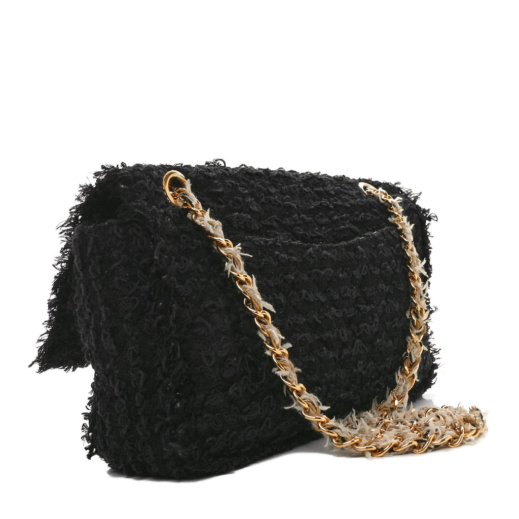 Tweed Quilted Medium Single Flap Black
