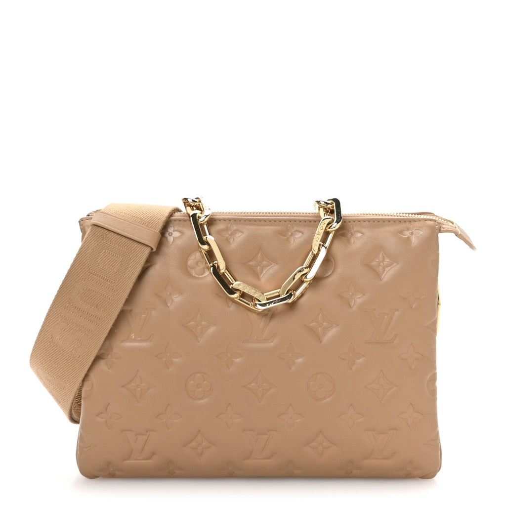 Lambskin Embossed Monogram Coussin PM Camel
