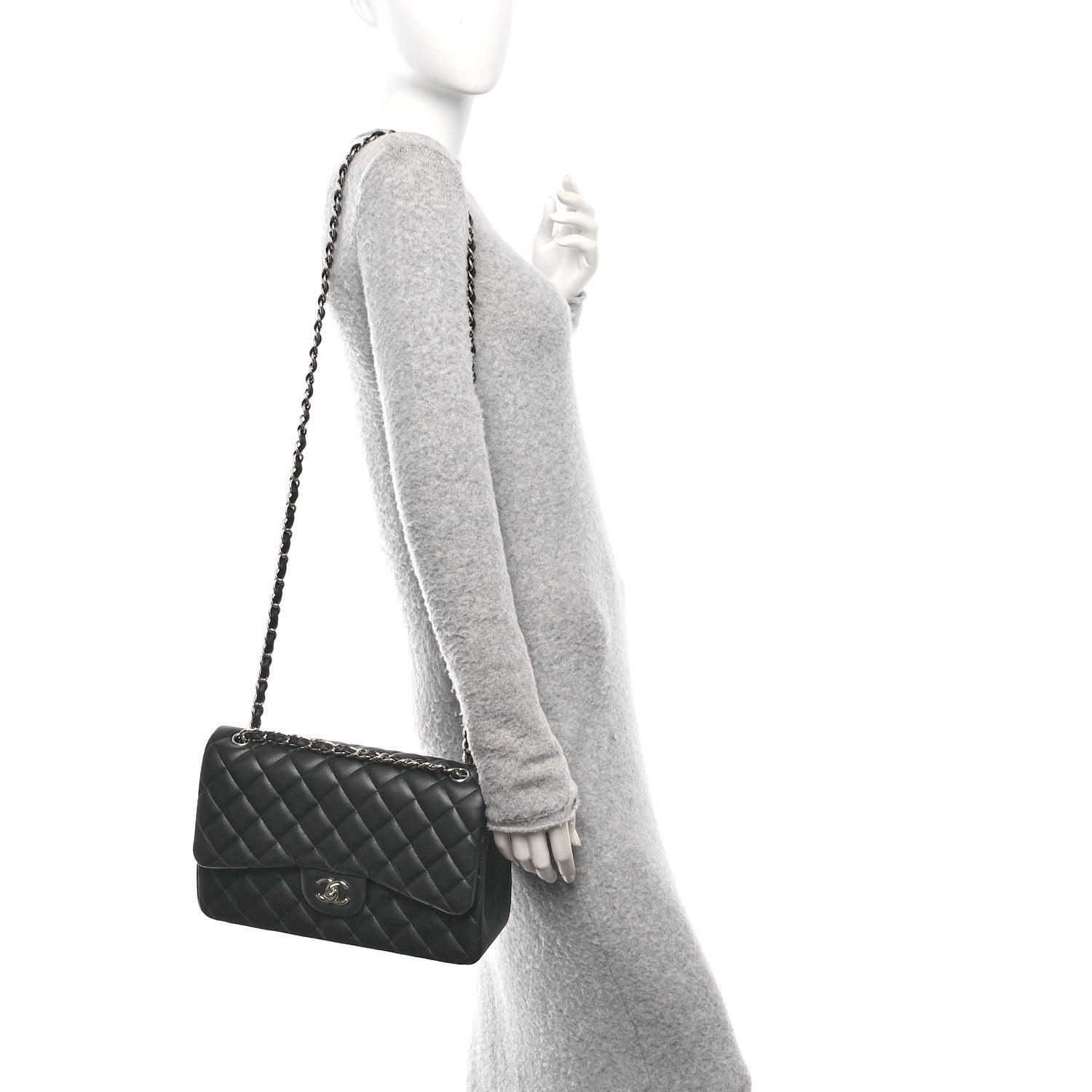 Lambskin Quilted Jumbo Double Flap Black