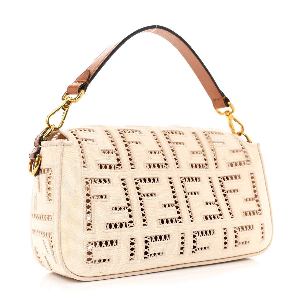 Canvas Cuoio Agata FF Ajour Embroidered Baguette Grezzo Cuoio