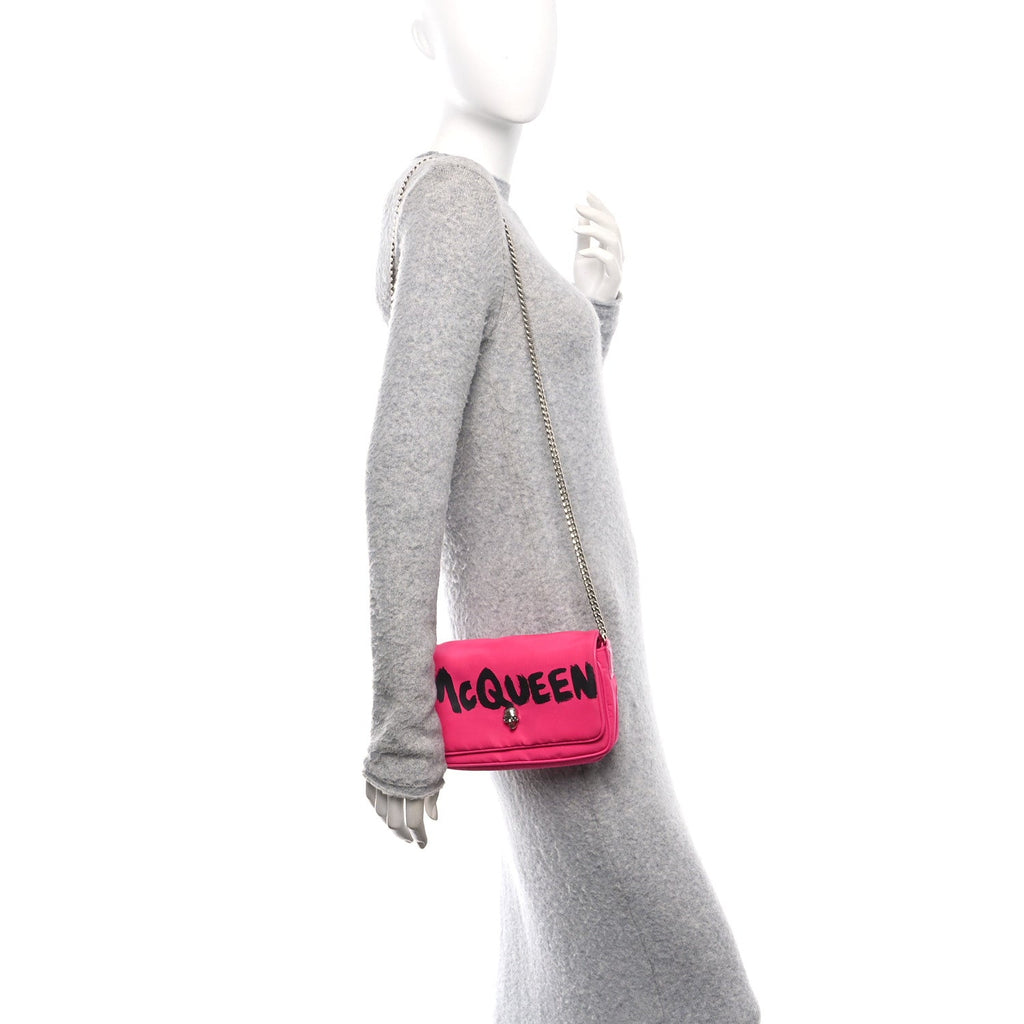 Nylon Graffiti Skull Small Crossbody Bag Pink