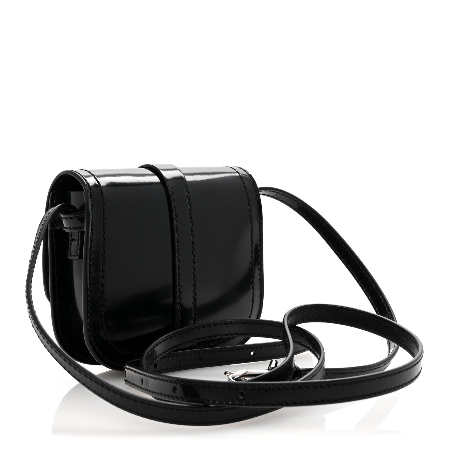 Shiny Calfskin Voyou Neck Crossbody Bag Black