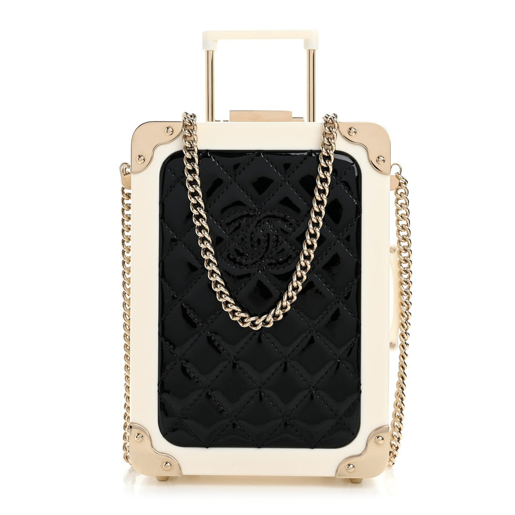 Plexiglass Patent Evening In The Air Mini Trolley Minaudiere Clutch Black White