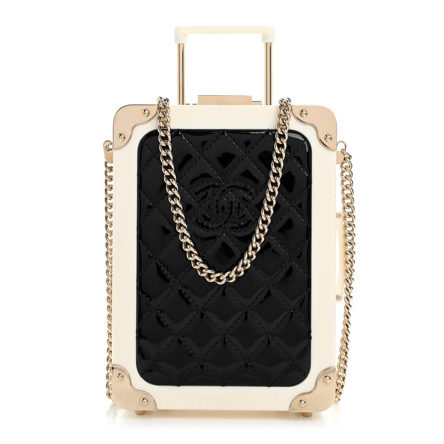 Plexiglass Patent Evening In The Air Mini Trolley Minaudiere Clutch Black White