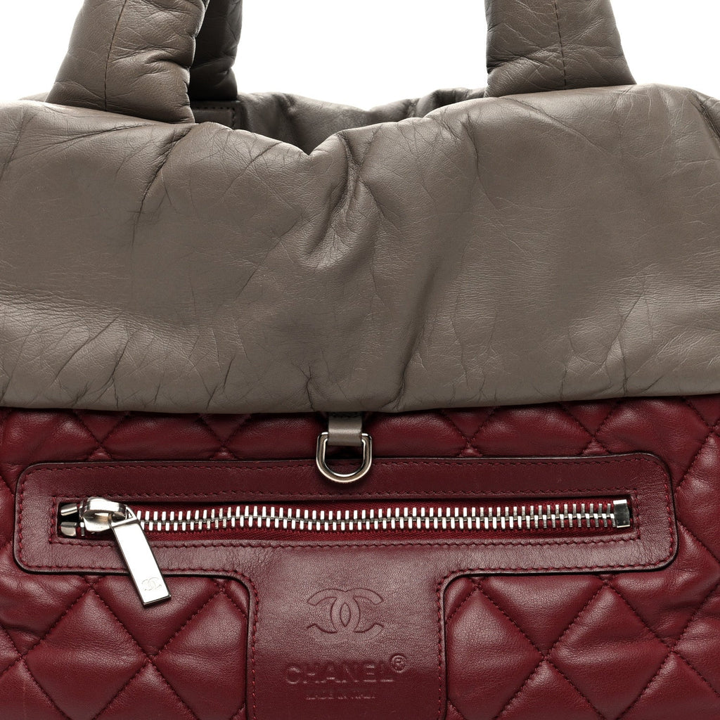 Lambskin Quilted Small Coco Cocoon Reversible Tote Grey Burgundy