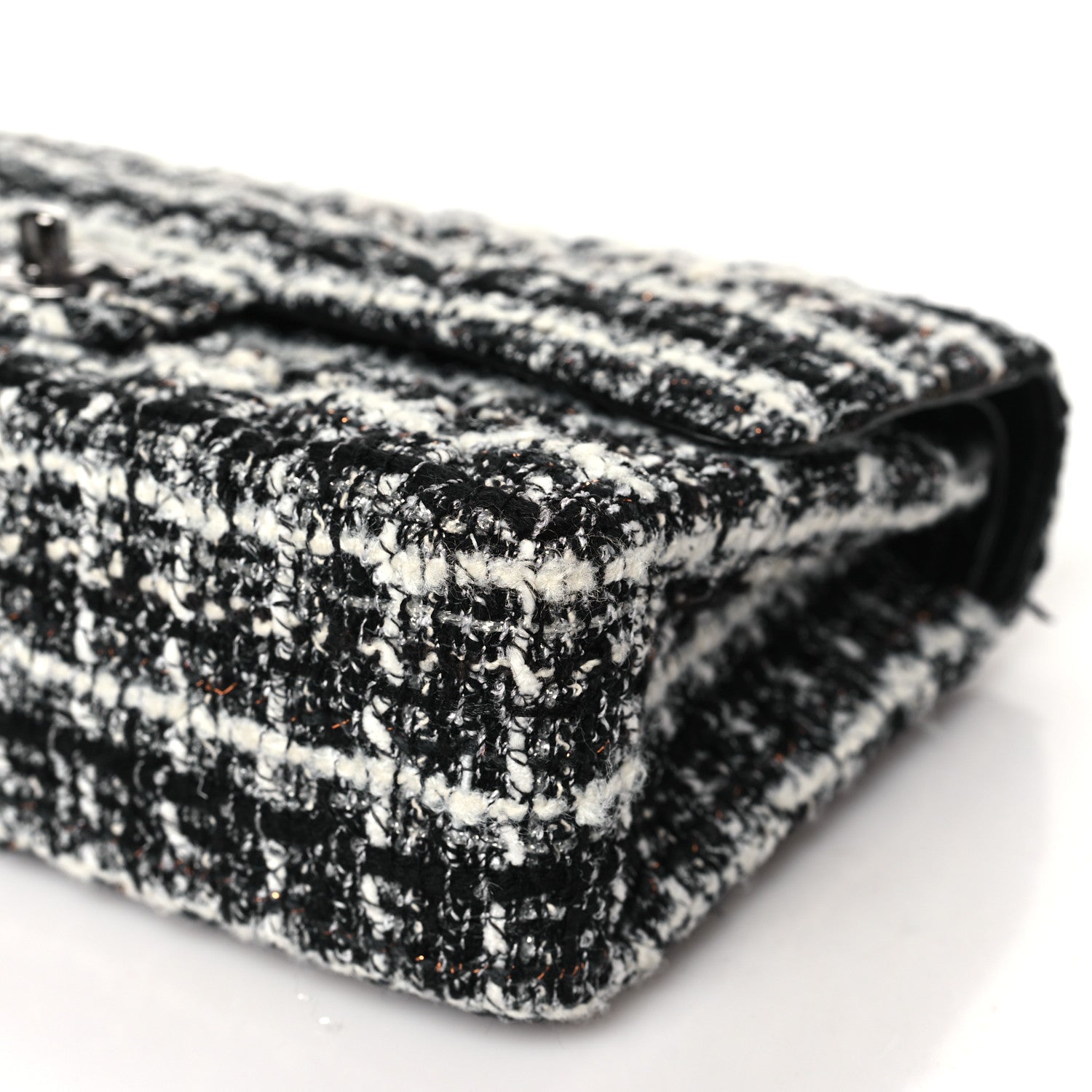 Tweed Quilted Medium Double Flap Black