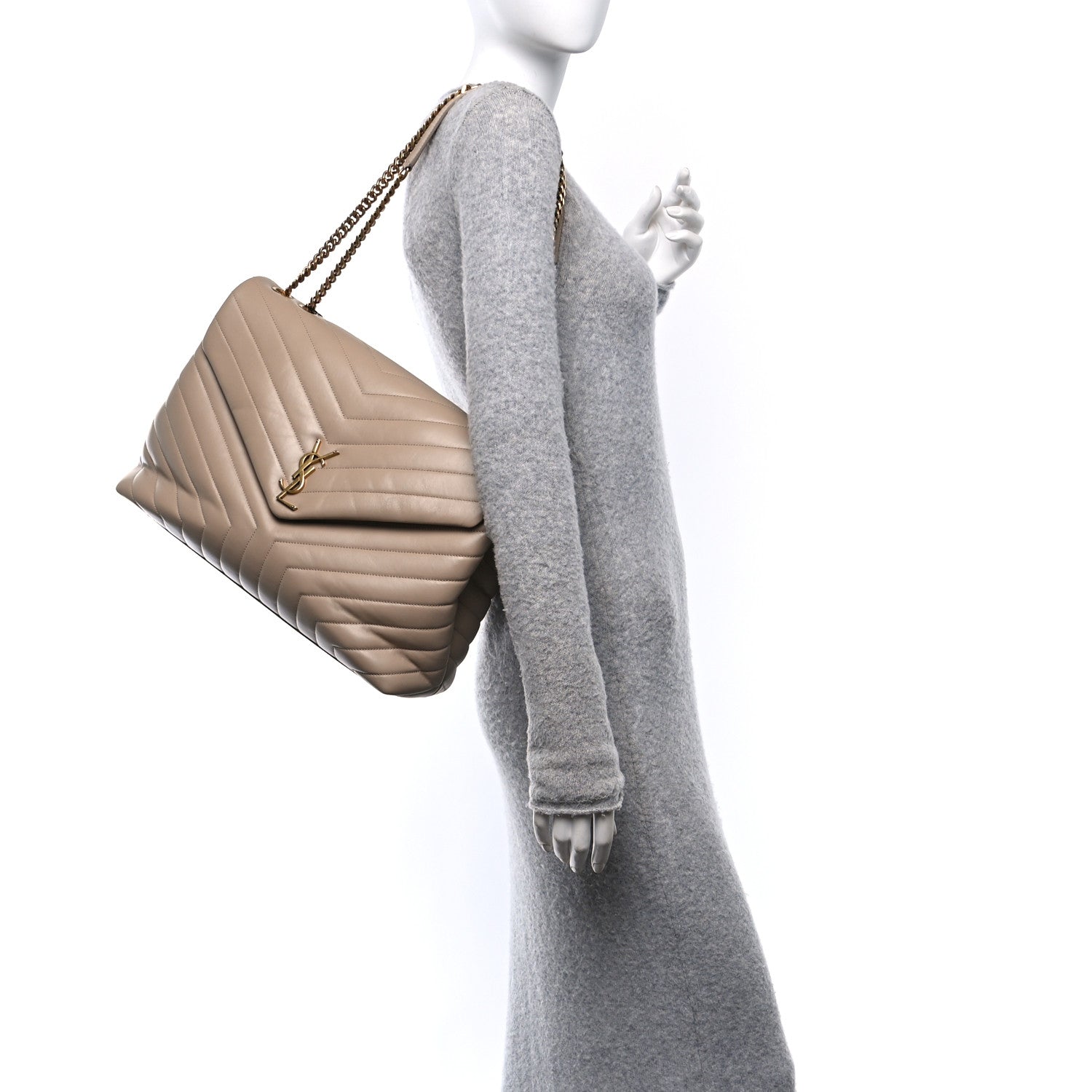 Calfskin Matelasse Large Loulou Monogram Chain Satchel Dark Beige