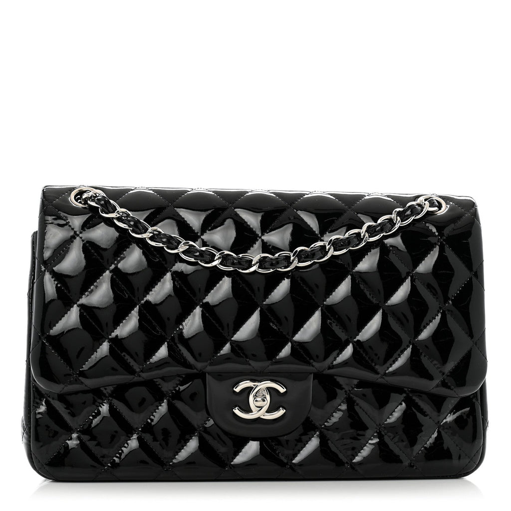 Patent Quilted Jumbo Double Flap Black