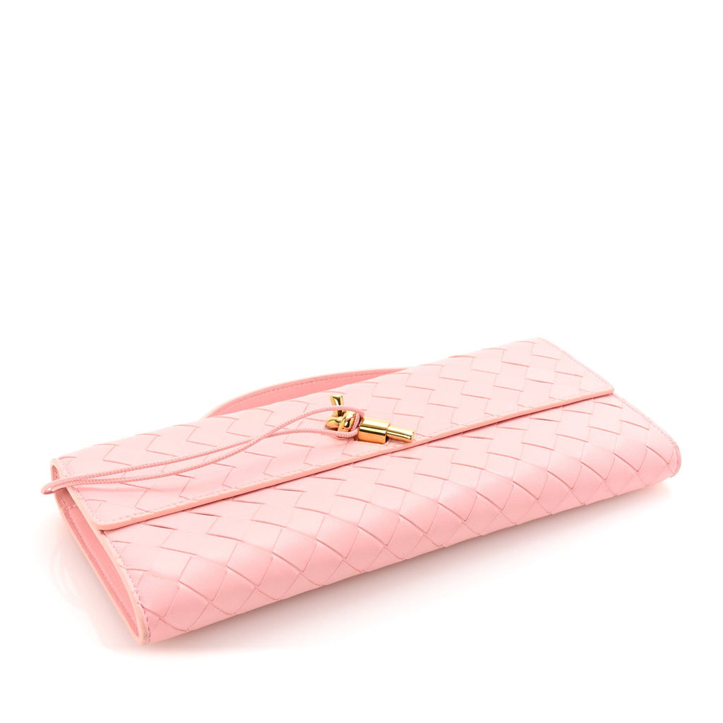 Nappa Intrecciato Long Andiamo Top Handle Clutch Rose