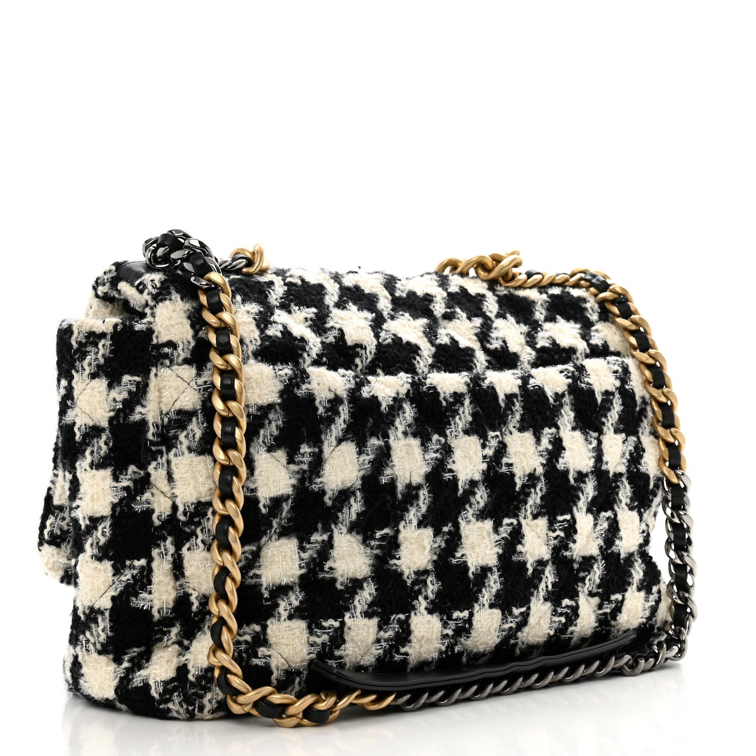 Tweed Maxi Chanel 19 Flap Beige Black