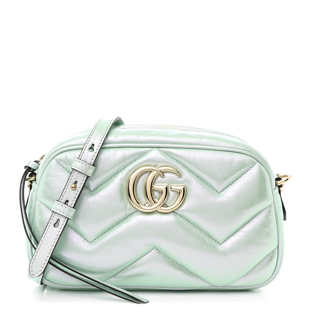 Iridescent Nappa Chevron Matelasse Small GG Marmont Chain Shoulder Bag Iridescent Salvy Green