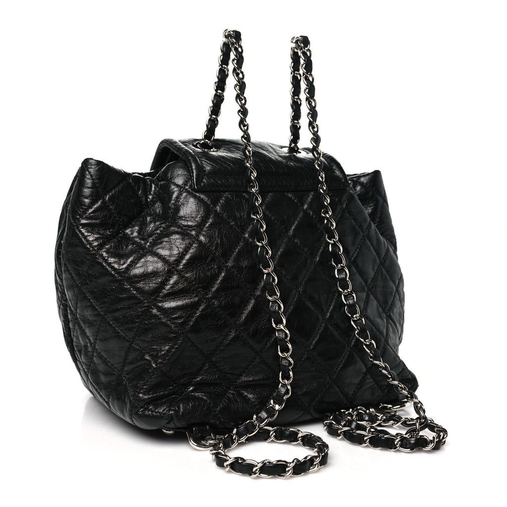 Glazed Calfskin Quilted Beijing Backpack Black