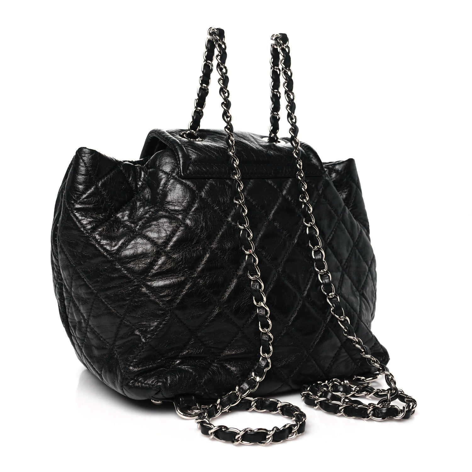 Glazed Calfskin Quilted Beijing Backpack Black