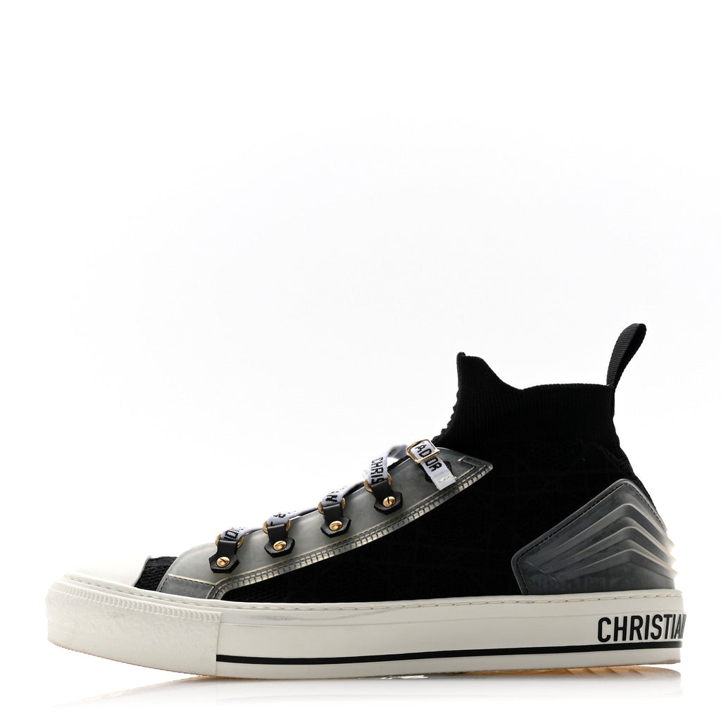Technical Knit Calfskin Cannage Womens Walk'N'Dior High Top Sneakers 41 Black