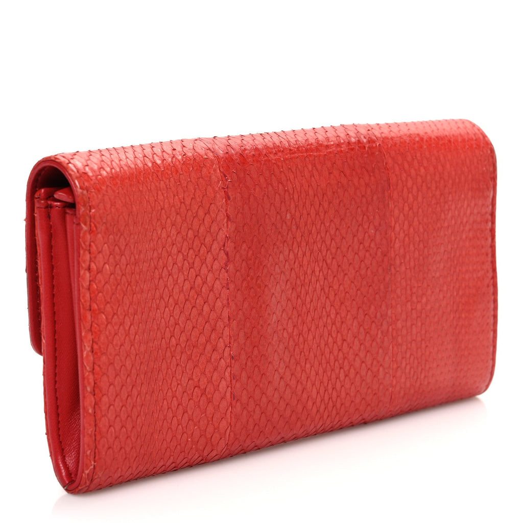 Snakeskin CC Long Flap Wallet Red