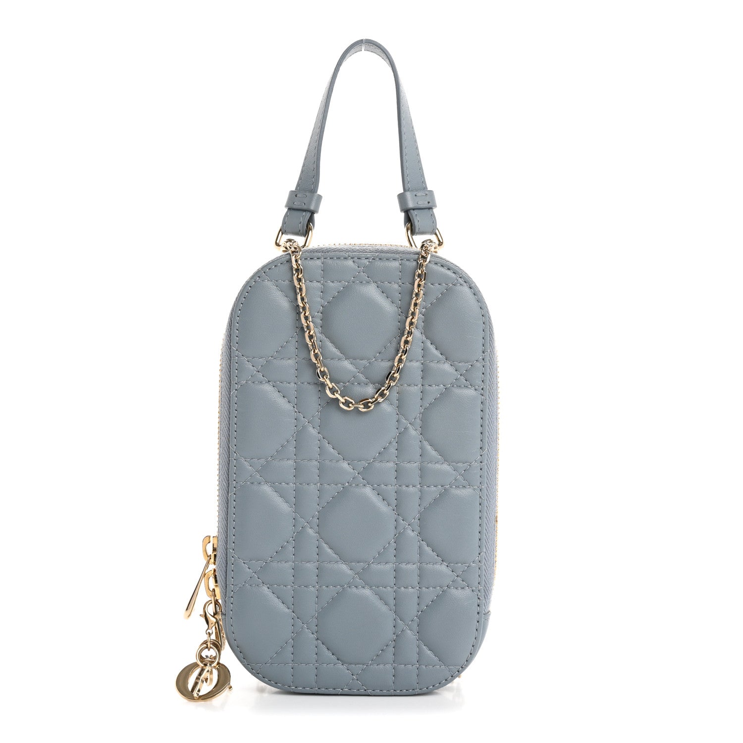 Lambskin Cannage Lady Dior Phone Holder Cloud Blue