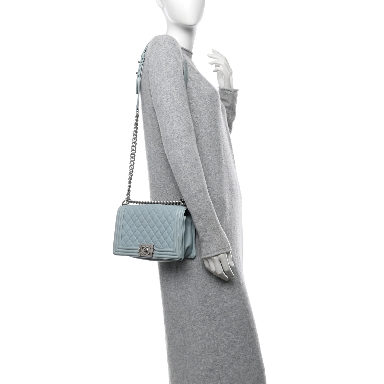 Calfskin Quilted Medium Boy Flap Light Blue