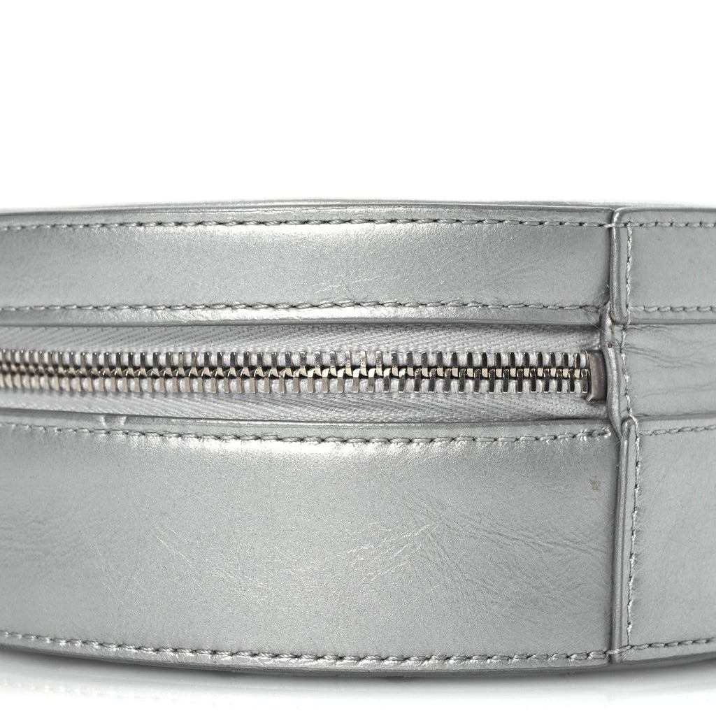 Metallic Glazed Calfskin Round As Earth Evening Bag Silver