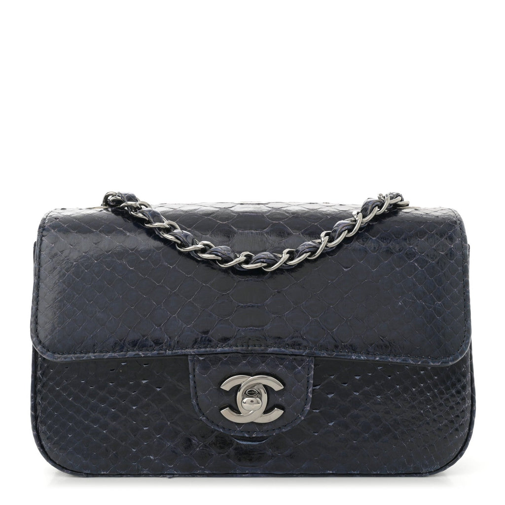 Snakeskin Mini Rectangular Flap Navy Blue