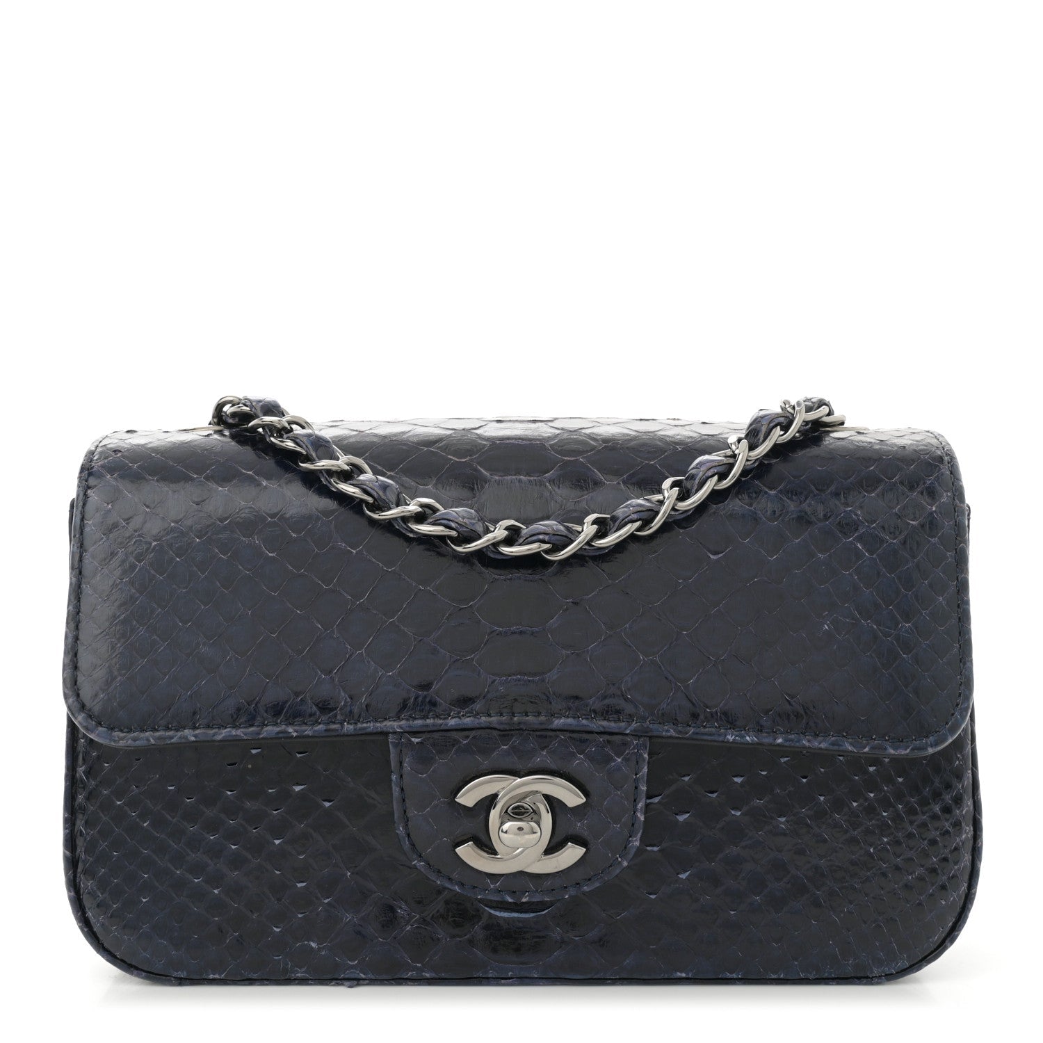 Snakeskin Mini Rectangular Flap Navy Blue