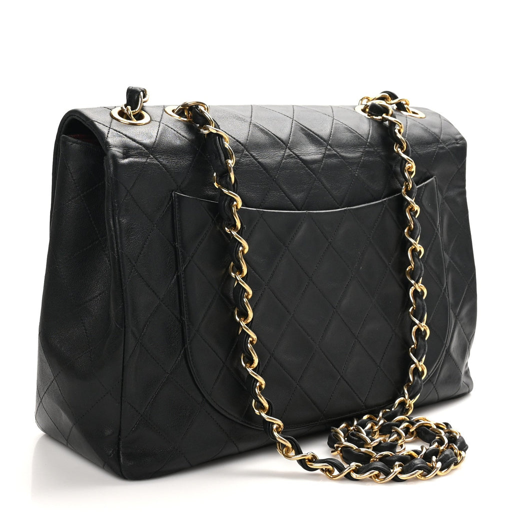 Lambskin Quilted Jumbo Single Flap Black