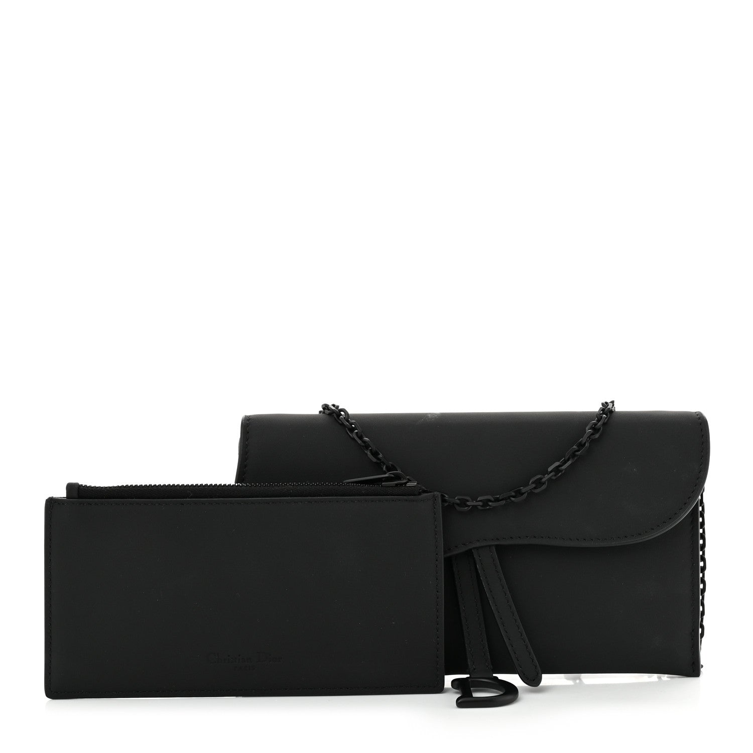 Ultra Matte Calfskin Saddle Chain Wallet Pouch Black