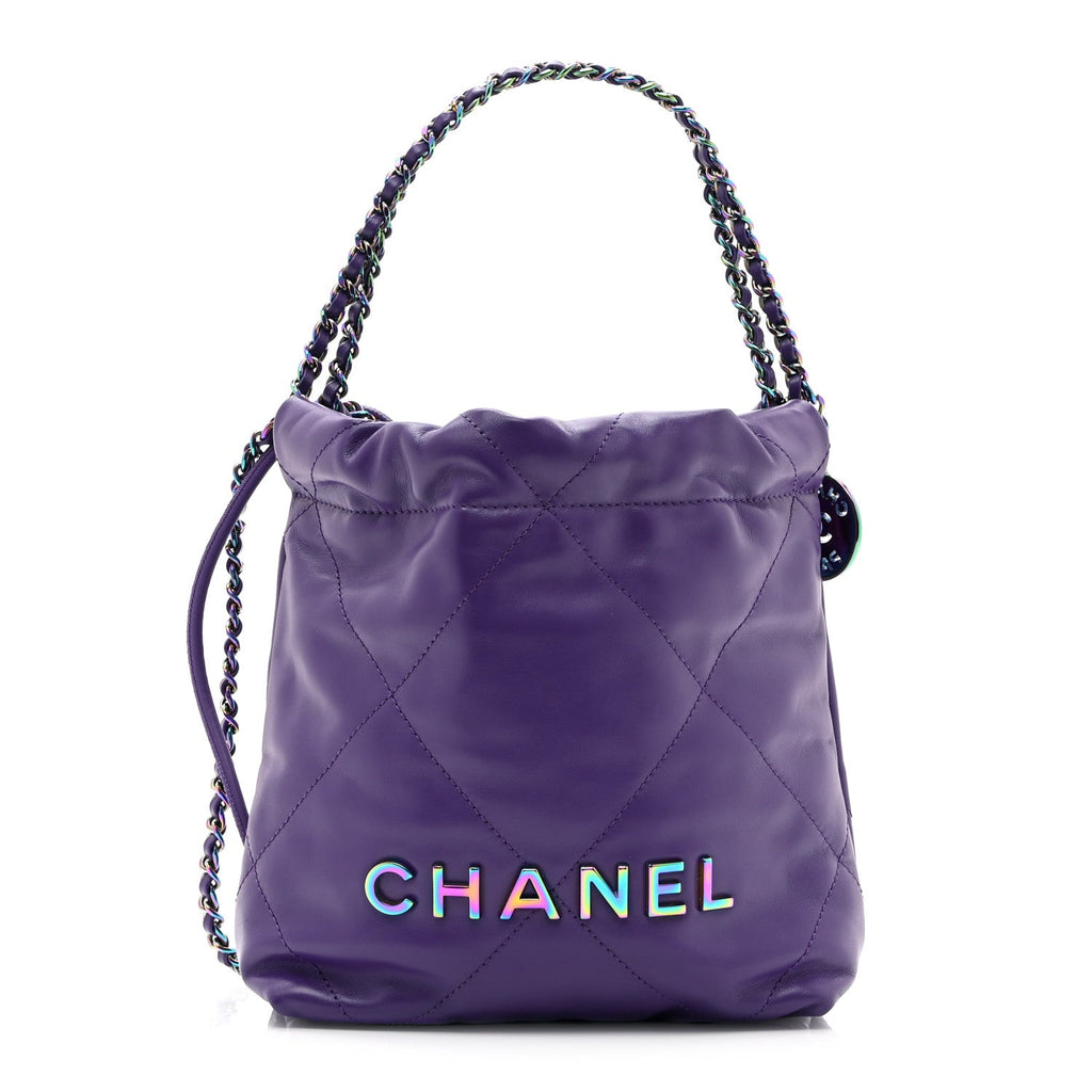 Shiny Calfskin Quilted Rainbow Mini Chanel 22 Purple