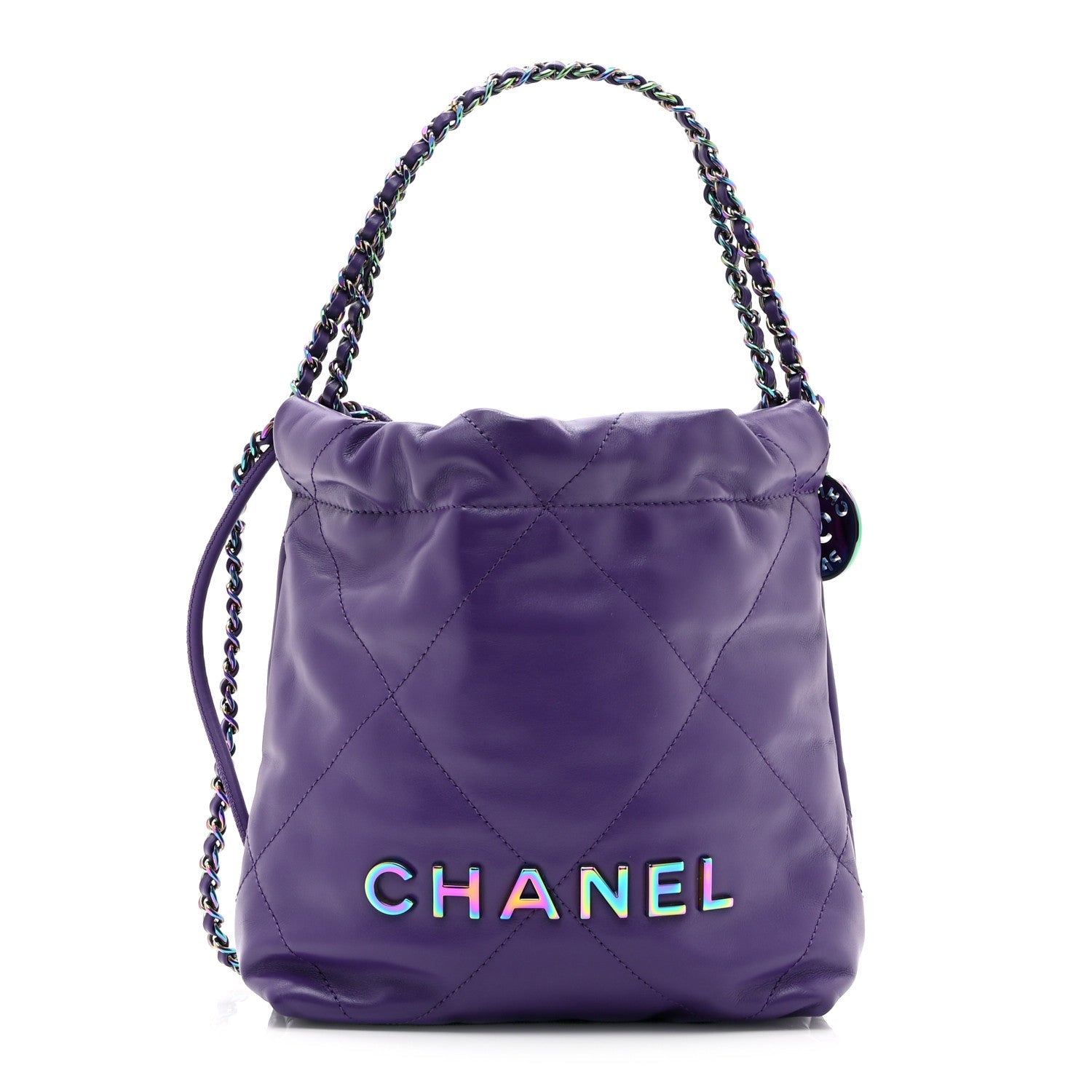 Shiny Calfskin Quilted Rainbow Mini Chanel 22 Purple