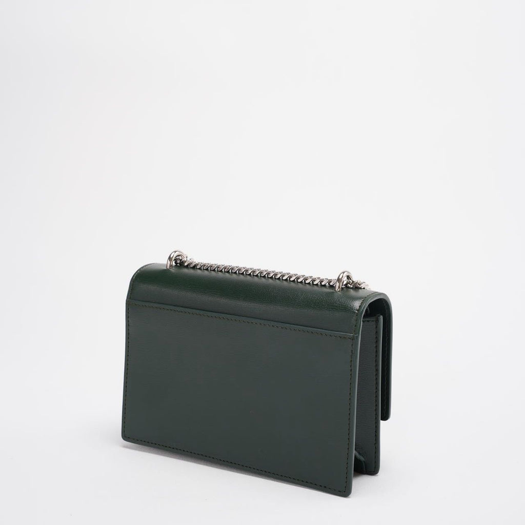 Saint Laurent Sunset Wallet on Chain Mini Olive Green with Silver Tone Hardware