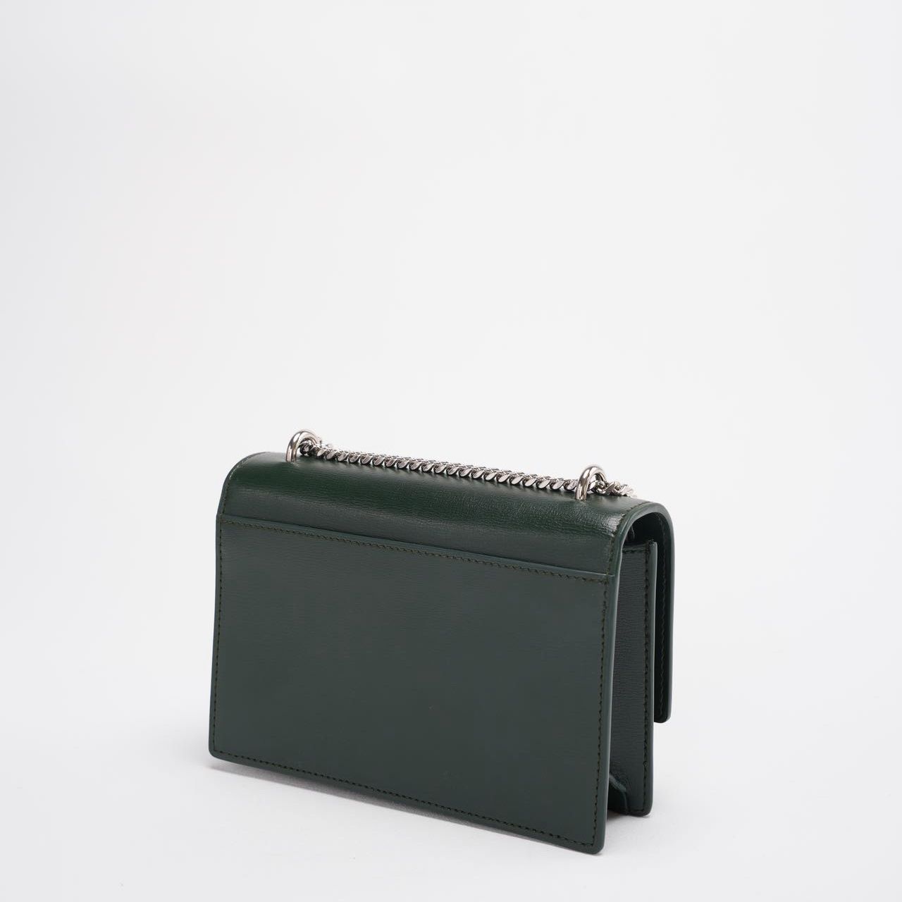 Saint Laurent Sunset Wallet on Chain Mini Olive Green with Silver Tone Hardware